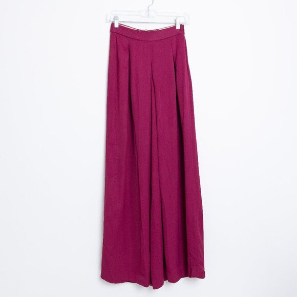 Massimo Dutti Wide Leg High Waisted Palazzo Pants Fuchsia Pink Viscose Trousers - Picture 2 of 11